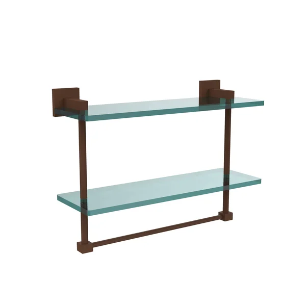 Allied Brass MT-2-16TB-ABZ Montero Collection 16 in. Two Tiered Glass Shelf with Integrated Towel Bar Antique Bronze