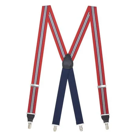 Suspender Store Mens Grosgrain Striped Clip Suspenders, Size: 46, Red Thin Stripe