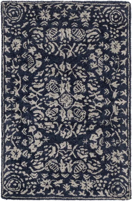 Transitional BHS-0061108 Tufted Wool Navy Medallion Area Rug