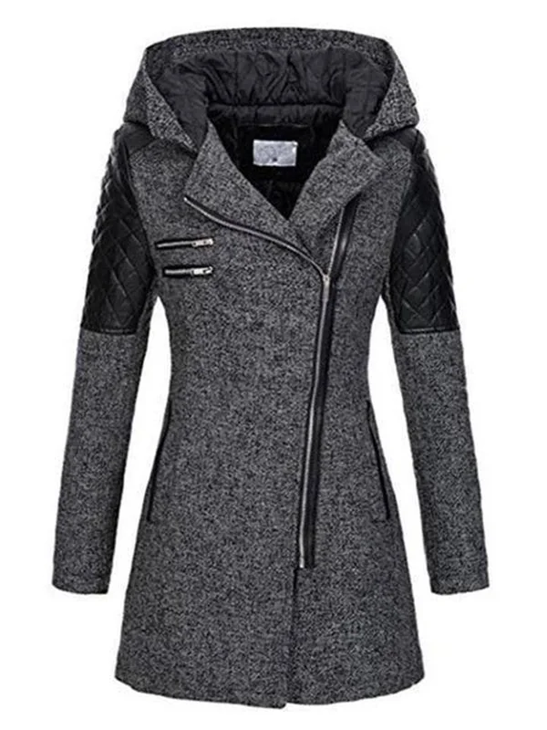 Women's Warm Asymmetric Design Hooded Coat Dark Gray, 4XL