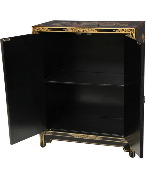 Oriental Furniture Black Dragons Lacquer Shoe Cabinet