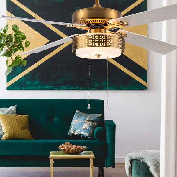 Isabella 52 in. LED Indoor Brass and White Ceiling Fan with Light