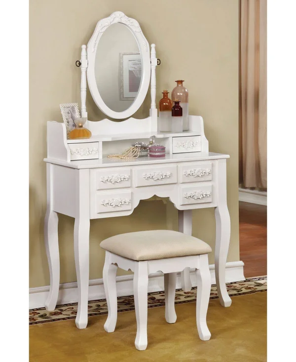 Furniture of America Tamarah Vanity Table with Stool - White