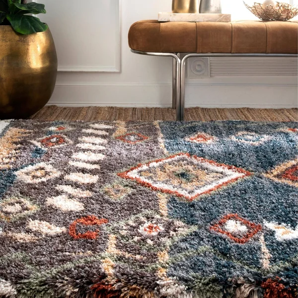 nuLOOM Rosemarie Southwestern Moroccan Shag Runner Rug - 2& 6x22 x 10&, Blue