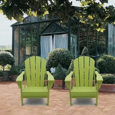 Plastic Folding Adirondack Chair(Set of 2) Rosecliff Heights Color: Lemon Green