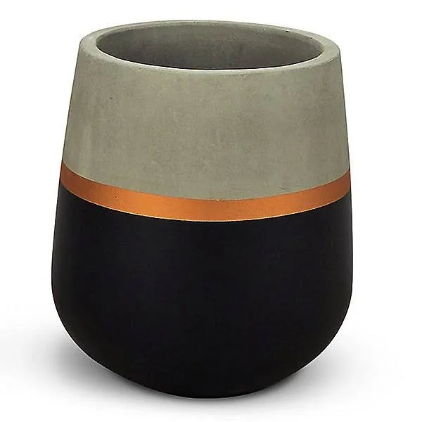 Le Present Belly Half/Half Two-Tone Pot - Color: Black and Grey with Gold Stripe - Painted - Size: 18 in - J945.160