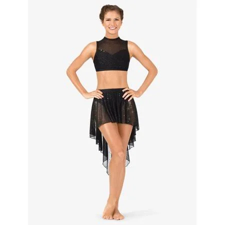 Body Wrappers Womens Performance Sheer Twinkle Mesh High-Low Skirt - Women's, Size: Adult XS/Small, Black