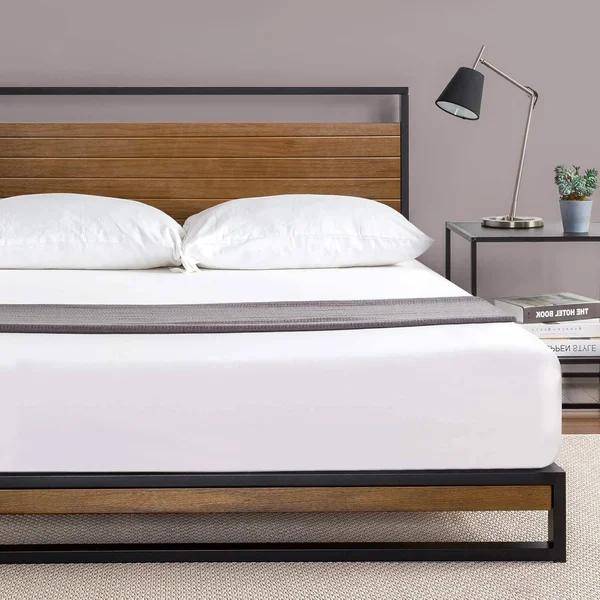 Zinus Suzanne Metal and Wood Platform Bed with Headboard - Box Spring