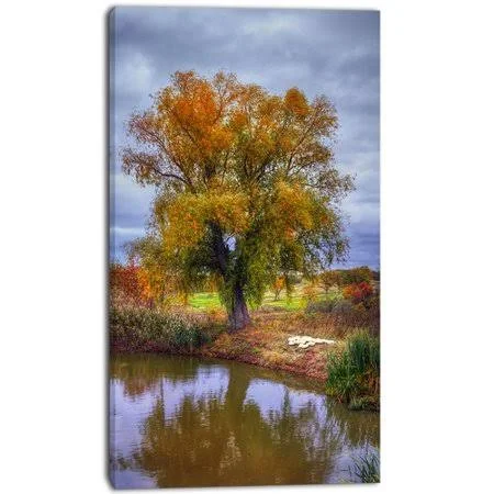 Design Art 'Willow Near Pond' Photographic Print on Wrapped Canvas - Green