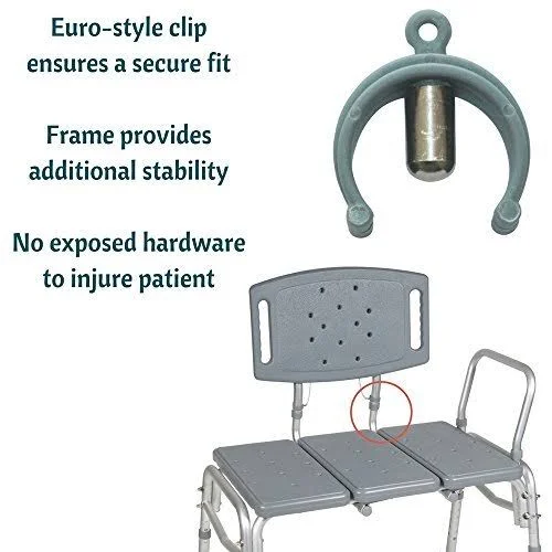 Healthline TRANSFER Bench Adjustable Height, Heavy Duty Bariatric Tub TRANSFER Bench with BACK, Non