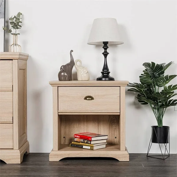 Cloud Mountain Solid Wood 1-Drawer Nightstand in Taupe Oak - CM19001