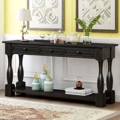 Console Table 64x22 Long Sofa Table Easy Assembly with Drawers and Shelf for Entryway - Hallway, Living Room (Antique White) Cano