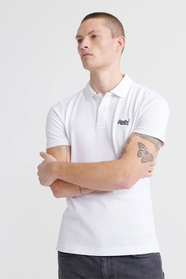 Superdry Organic Cotton Classic Pique Polo Shirt - White - Polo Shirts