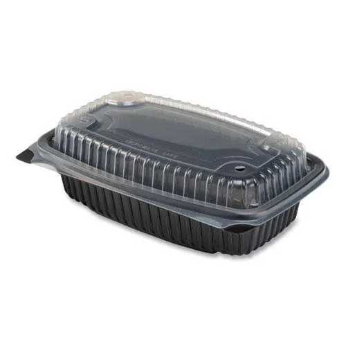 Anchor Packaging 4699931 Culinary Lites Microwavable 3-Compartment Container, 20 oz/5 oz/ 5 oz, 9 x 9 x 3.01, Clear/Black, 100/C