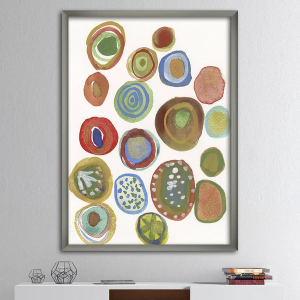 Designart 'Circular Composition II' Mid-Century Modern Framed Art Print - 12 in. Wide x 20 in. High - Silver