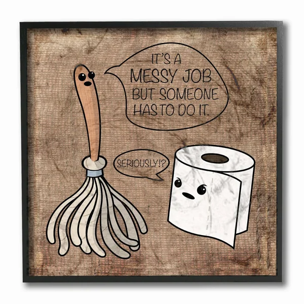 Stupell &Toilet Paper and Mop& Framed Giclee Texturized Art, 11 x 14
