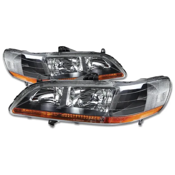 DNA Motoring for 98-02 Honda Accord OE Style Headlight Black Housing Amber Corner Headlamp 99 00 01 Left+Right HL-OH-HA98-BK