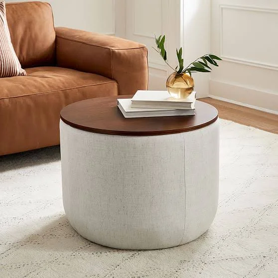 West Elm Upholstered Base Ottoman, Small, Performance Velvet, Ink Blue, Concealed Supports - Ottomans & Stools - Home Furnit