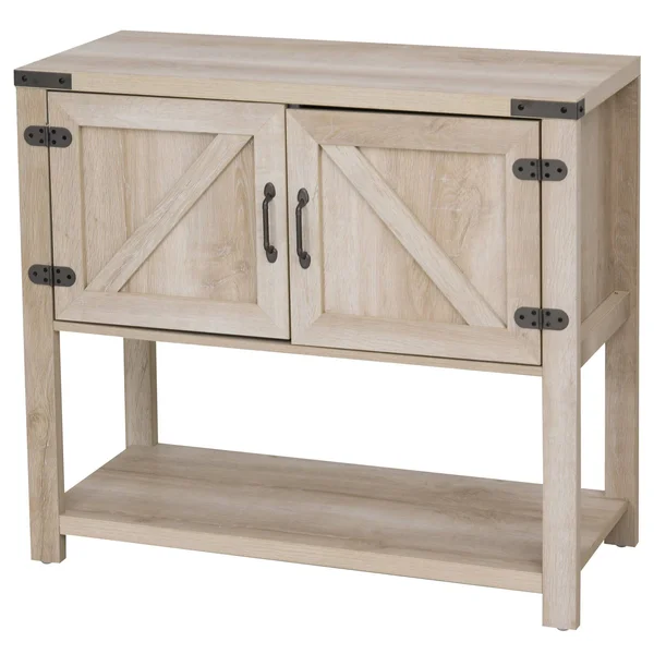 HOMCOM 2-Door Free Standing Storage Cabinet with Bottom Shelf, Kitchen Cupboard, Entryway Storage Cabinet - Oak