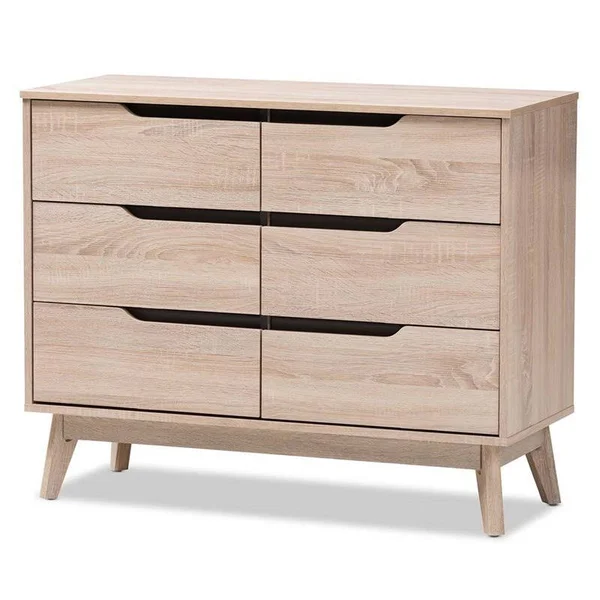 Hawthorne Collection 6 Drawer Wood Double Dresser in Light Brown