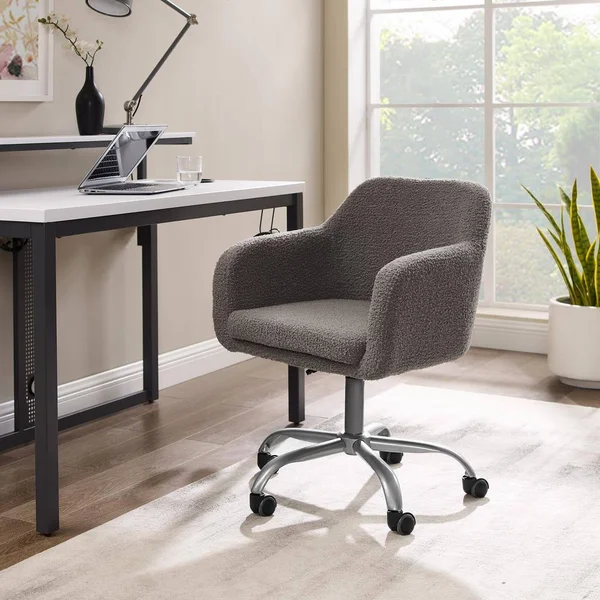 Linon Home Decor Brannon Charcoal Grey Upholstered Adjustable Height Office Chair with Castors