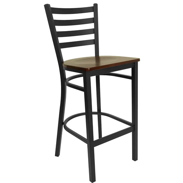 42.25x22 Black and Brown Hercules Series Ladder Back Restaurant Barstool