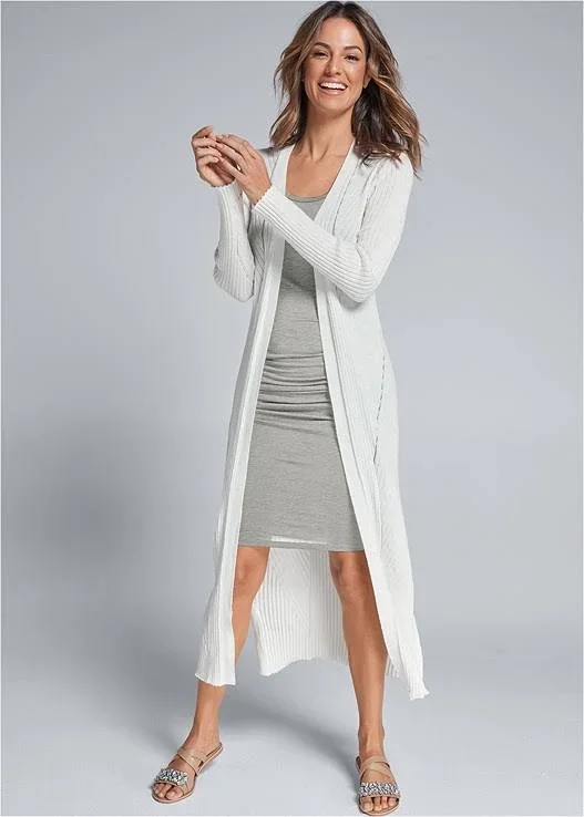Women's Long Ribbed Duster Sweaters - White, Size Xs by Venus
