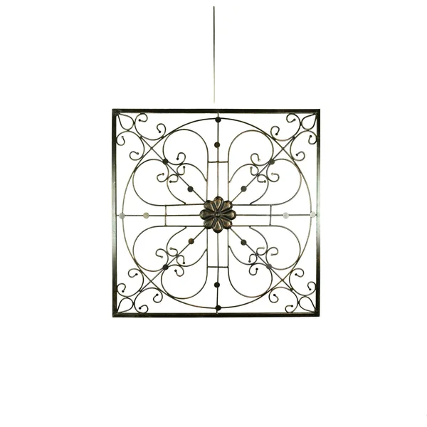 Benzara - Iron Wall Decor with Flower Accent and Squared Framed Design - Assortment of Two, Bronze