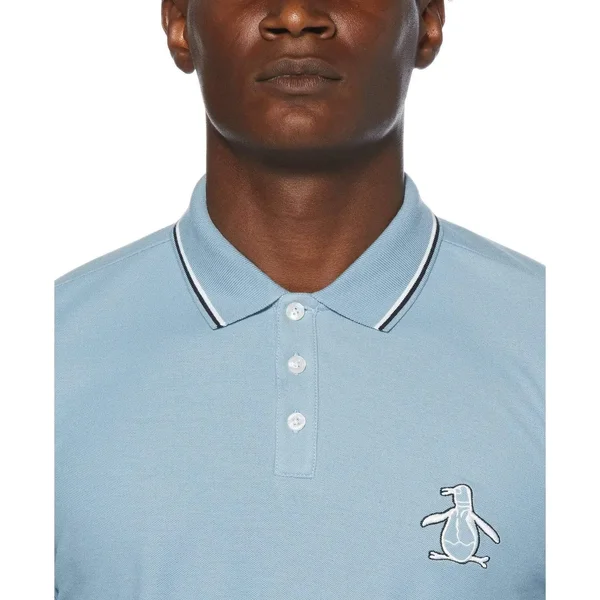 Original Penguin Men's Mega Pete Pique Polo Short Sleeve in Faded Denim Blue - Size XL, 100% Cotton