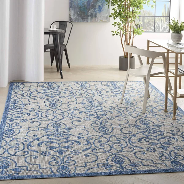 Nourison Garden Party GRD04 Area Rug, Ivory Blue, 7& x 10&