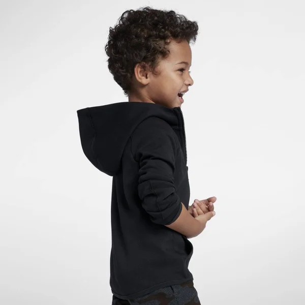 Nike Sportswear Tech Fleece Little Kids& Full-Zip Hoodie in Black - Size: 4, 86E312-023