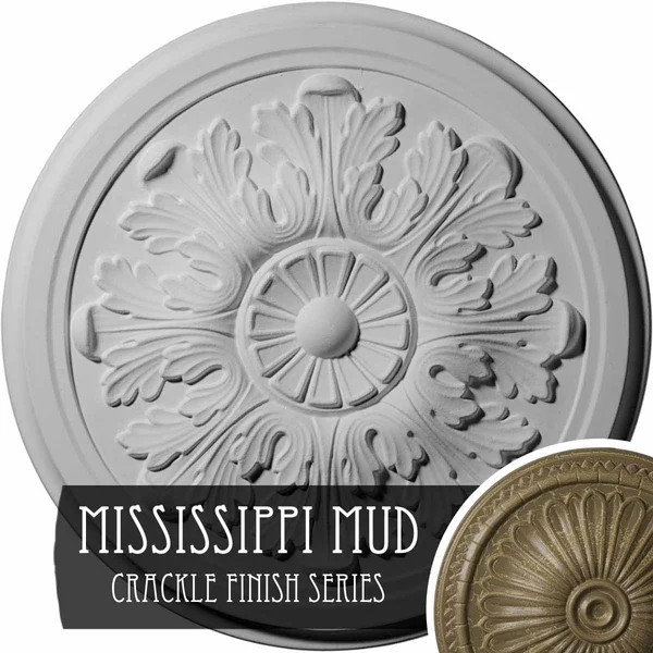 12 3/4 inchod x 7/8 inchp Legacy Acanthus Ceiling Medallion (Fits Canopies Up to 3 1/2 inch) - Hand-Painted Mississippi Mud Crack