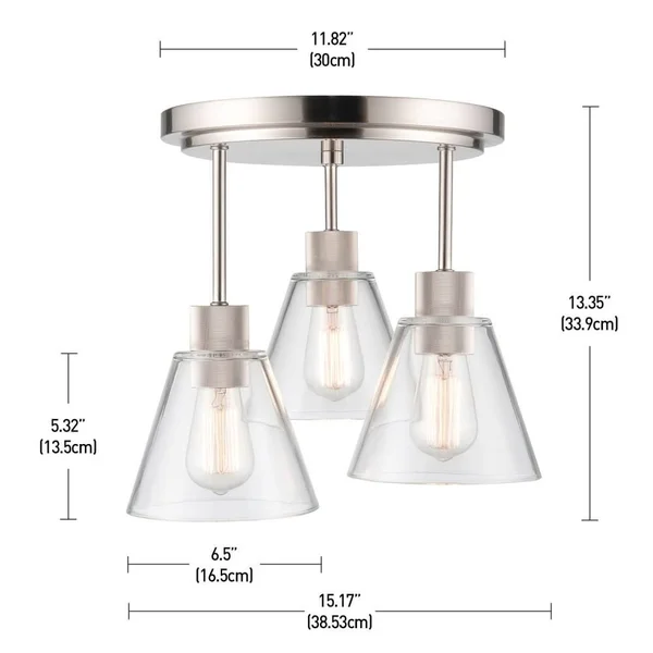 Globe Electric 60299 Flynn 3-Light Flush Mount Ceiling Light - Nickel