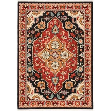 Vince Traditional Oriental Area Rug, Black/ Red 1, 3' x 5'