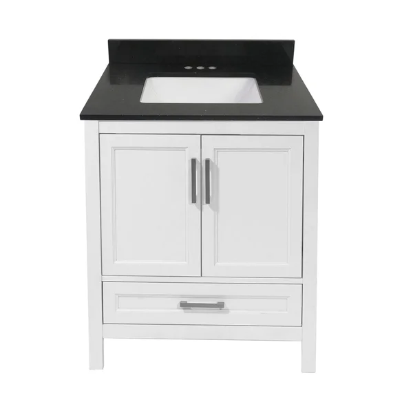 Solerno Bath Vanity with Cultured Marble or Quartz Stone Top (Color: White, Vanity Top: Quartz Galaxy Black, Size: 31x22)