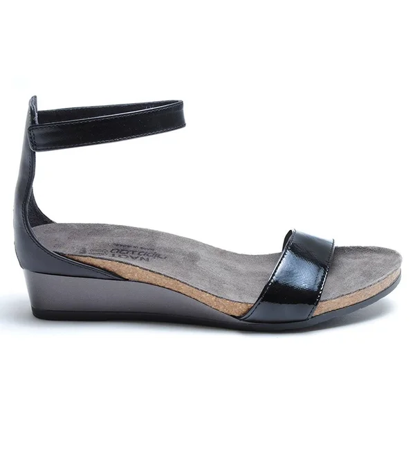 Naot Leather Ankle Strap Wedge Sandals - Pixie, Size EU42(US11-11.5), Black