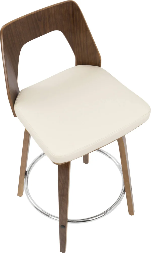 LumiSource Trilogy Walnut and Cream Mid-Century Modern Counter Stool