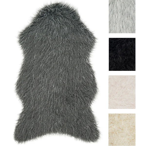 Alexander Home Rustic Faux Fur Shaped Curly Hair Shag Area Rug, Size: 3& x 5&, Beige