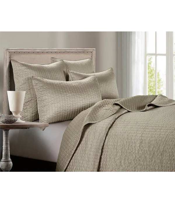 HiEnd Accents Satin Channel Quilt Set, Full/Queen, Taupe, 68" x 88"