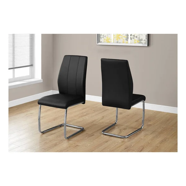 Monarch Dining Chair - 2pcs - 39x22H, Black Leather-Look, Chrome