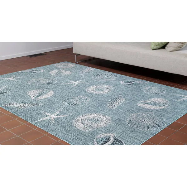 Liora Manne Carmel Shells Indoor/Outdoor Rug Aqua 23x22X7&6x22