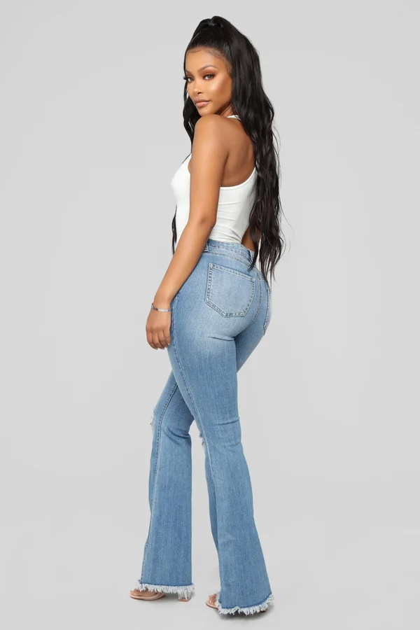 Womens Nothing But The Best Flare Jeans in Medium Blue Wash Size 14 by Fashion Nova