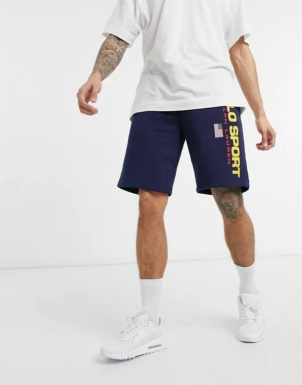 Polo Ralph Lauren Sport Capsule Fleece Large Logo Print Sweat Shorts in Cruise Navy
