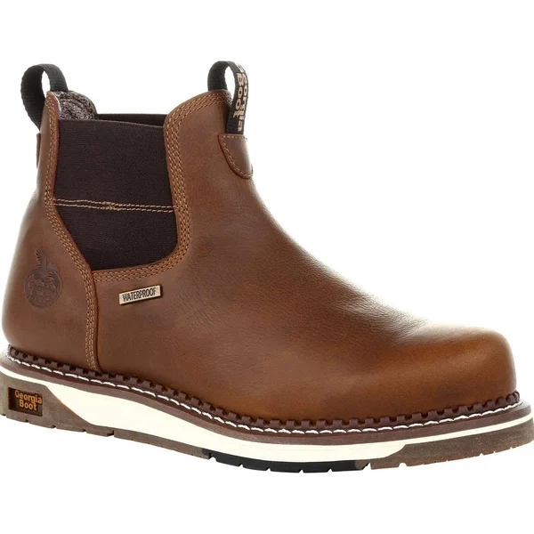 Men's Brown Georgia Boot Wedge Waterproof Chelsea Work Boot Size 7.5