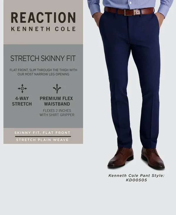 Kenneth Cole Stretch Solid Skinny Fit Flex Waistband Flat - Shoe Front Dress Pant
