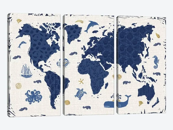 Daphne Brissonnet Large 3-Piece Canvas Print - Primitive Sea II ( Maps > World Map Art art)