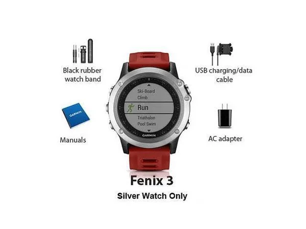 Garmin Fenix 3 GPS Watch Silver with Red Band