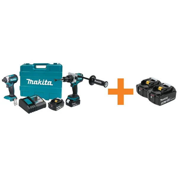 Makita 18-Volt LXT Lithium-Ion Brushless Cordless 2-Piece Combo Kit with Bonus 18-Volt 5.0 Ah LXT Lithium-Ion Battery (2-Pack)