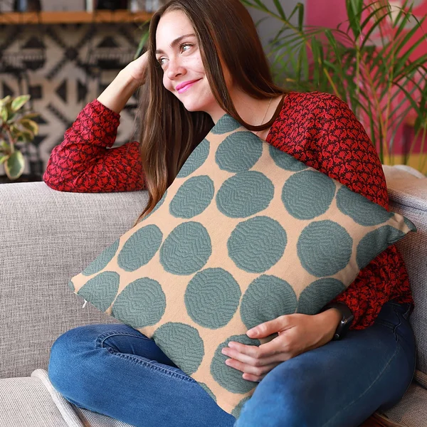 Plutus 26x22 x 26x22 Dots Luxury Throw Pillow in Blue