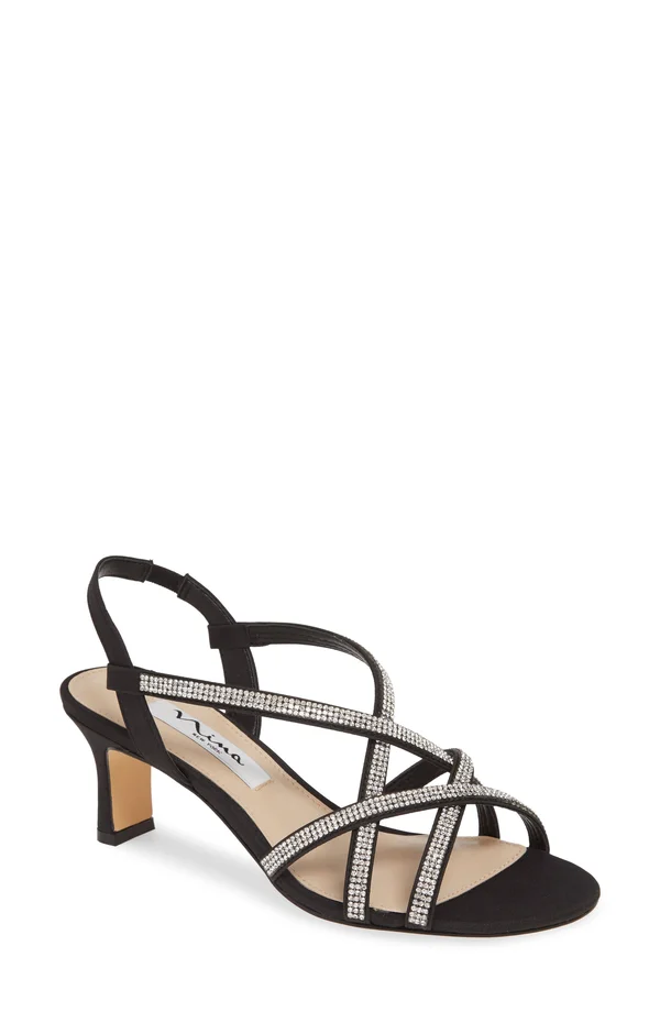 Nina Noni Crystal Embellished Slingback Sandal Black Fabric